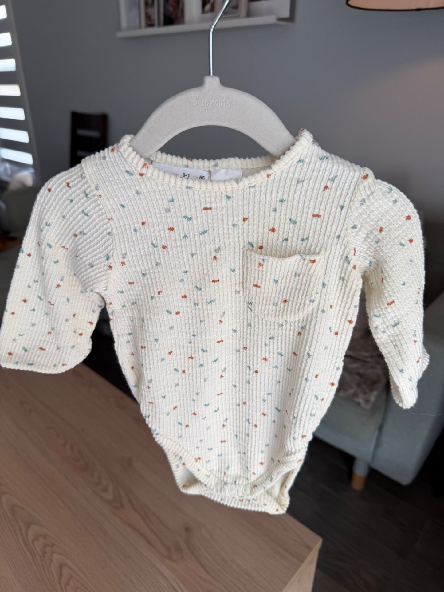 Zara long sleeve bodysuit, waffle confetti, newborn