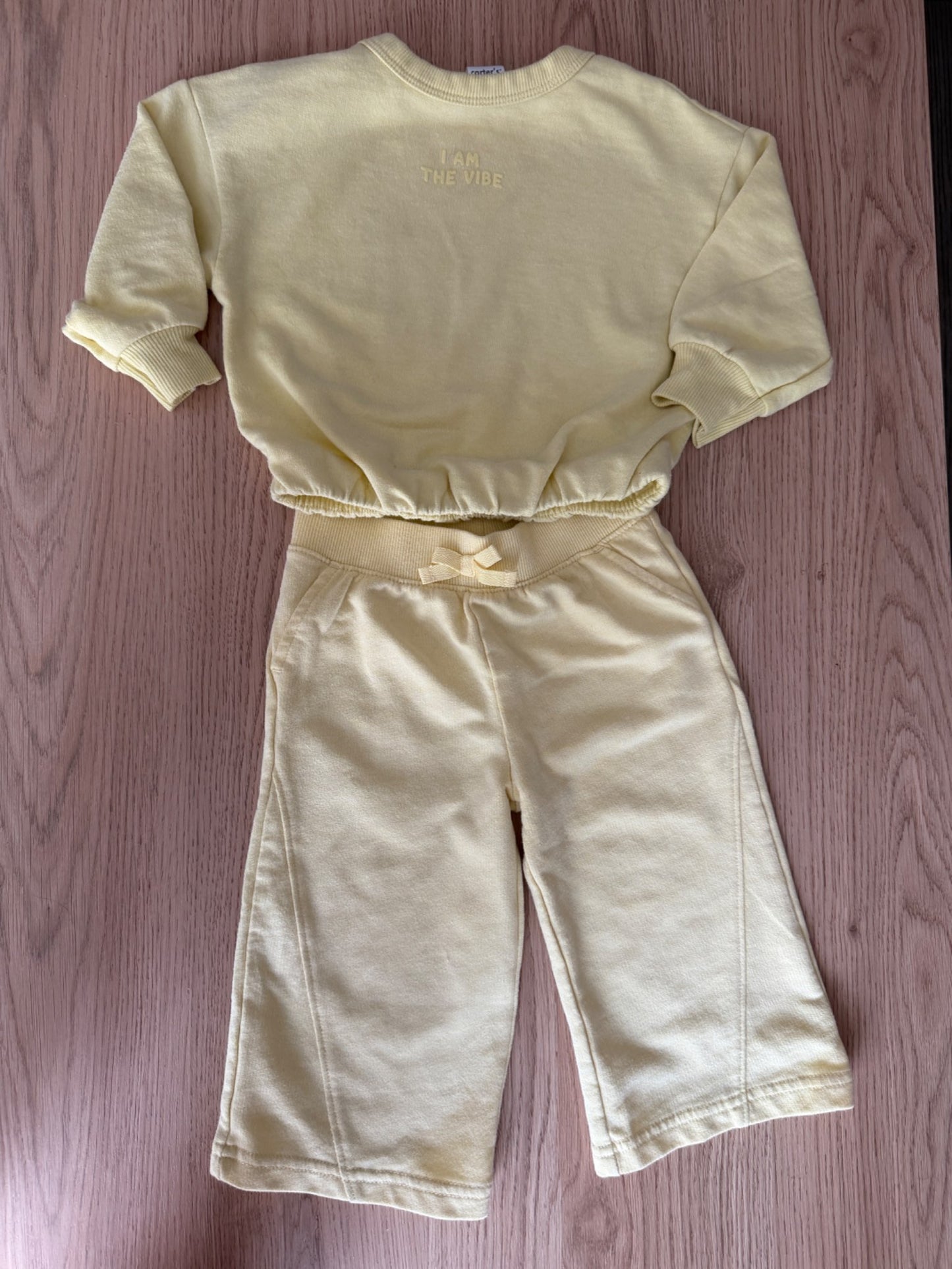Carters butter yellow matching sweatsuit, 12M