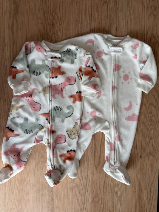 Fleece carters girls sleepers x2 3M, Kids 3 Month (0-3M)
