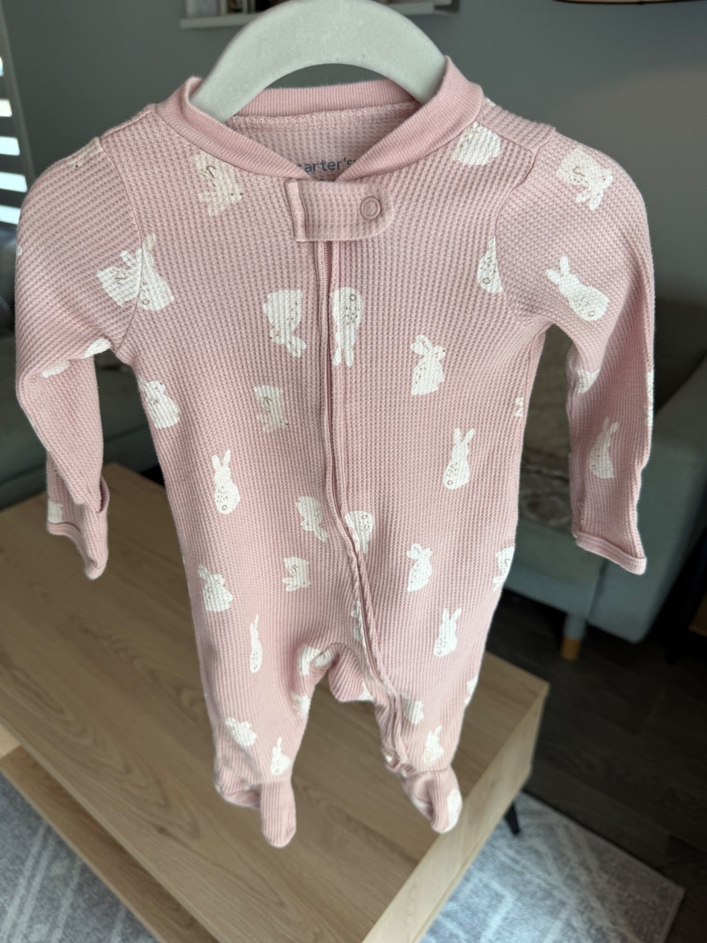 Carters waffle pink bunny print sleeper 3M, Kids 3 Month (0-3M)