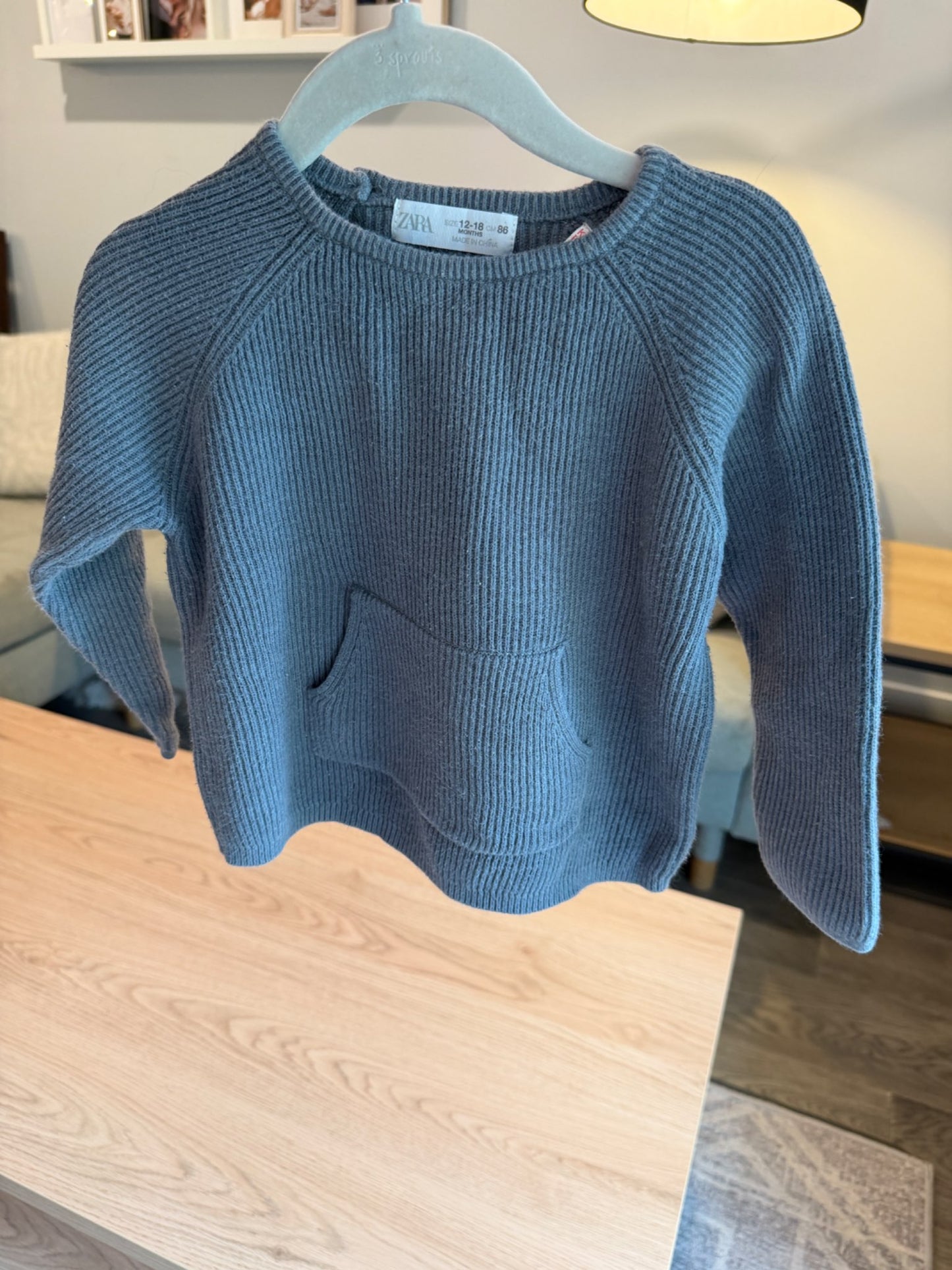 Zara ribbed grey/blue knit matching set, 12-18M, Kids 18 Month (12-18M)