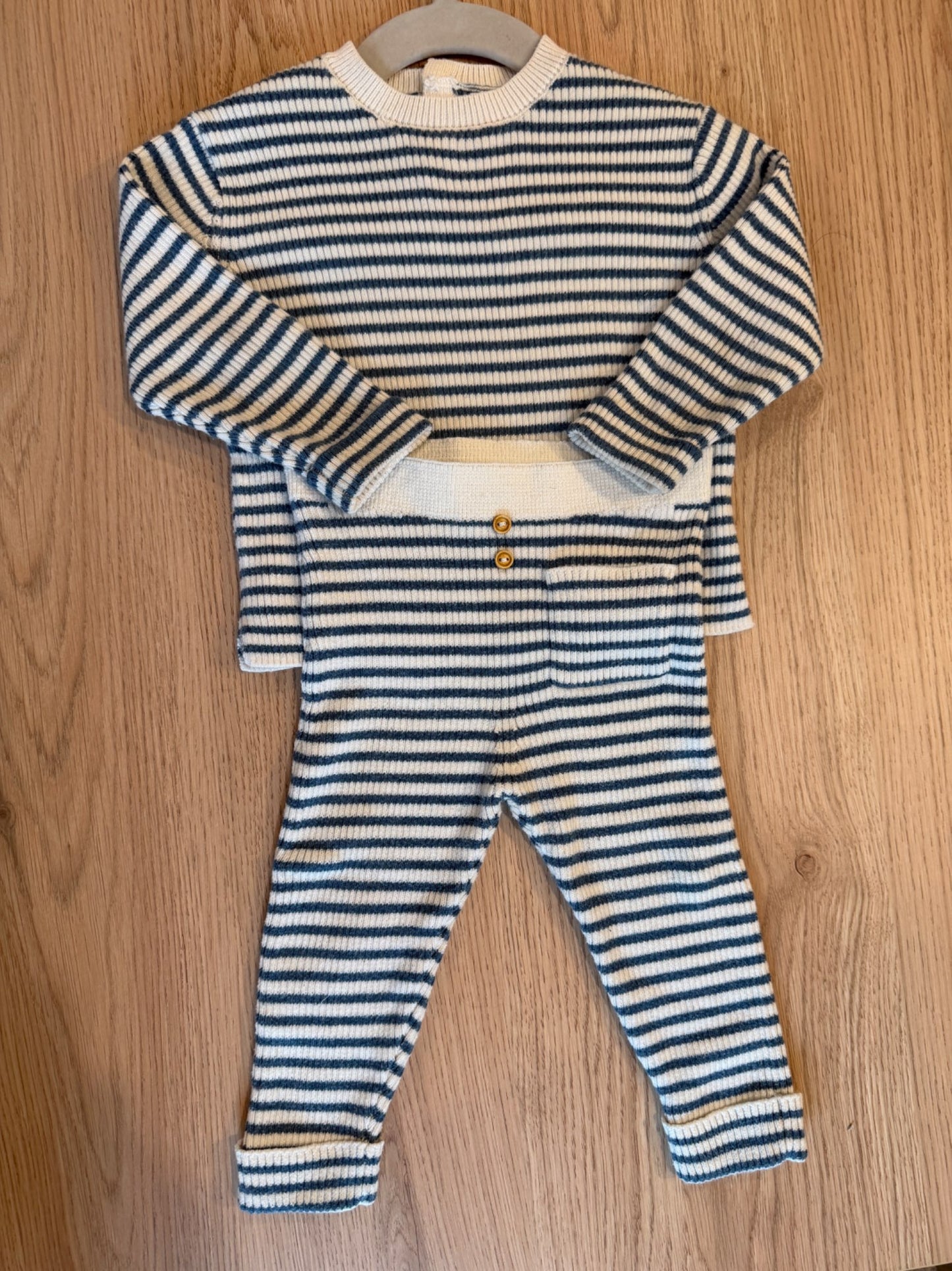 Zara ribbed knit white/blue stripe matching set, 9-12M, Kids 12 Month (9-12M)