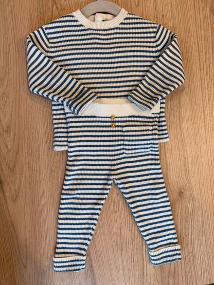 Zara ribbed knit white/blue stripe matching set, 9-12M, Kids 12 Month (9-12M)