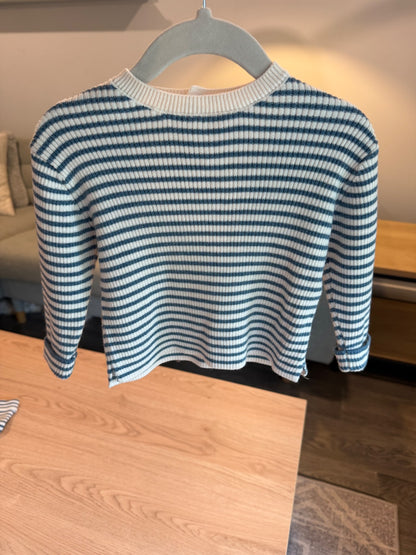 Zara ribbed knit white/blue stripe matching set, 9-12M, Kids 12 Month (9-12M)