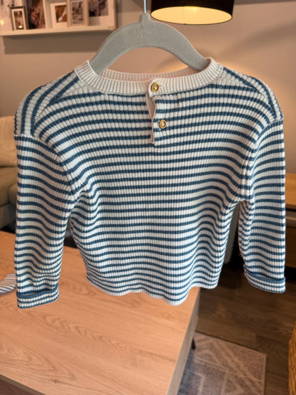 Zara ribbed knit white/blue stripe matching set, 9-12M, Kids 12 Month (9-12M)