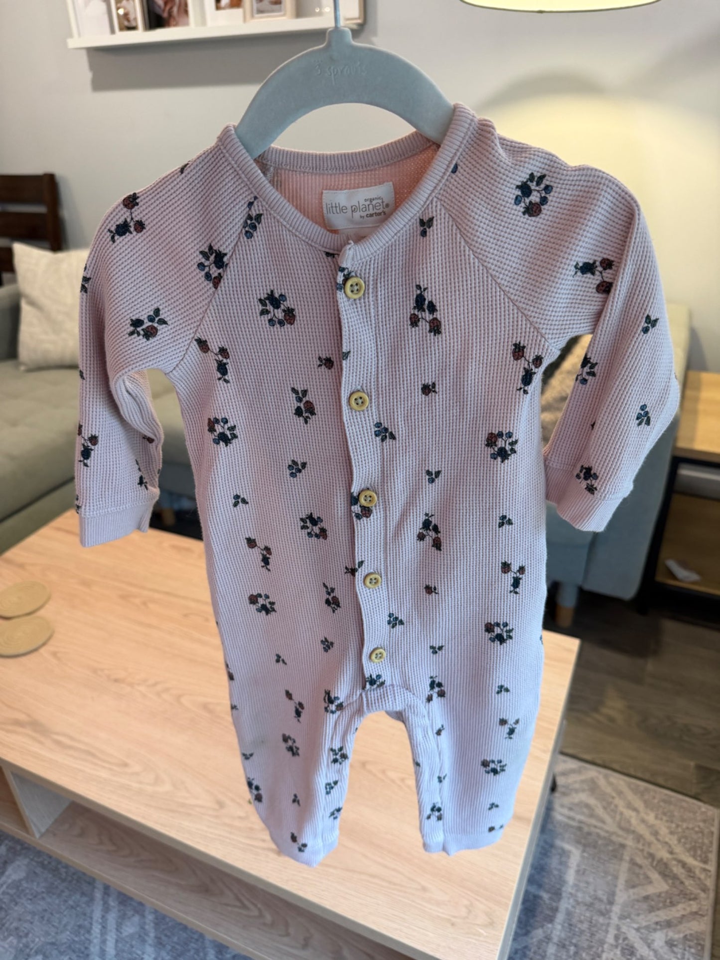 Little Planet Waffle pink floral playsuit 9M, Kids 9 Month (6-9M)
