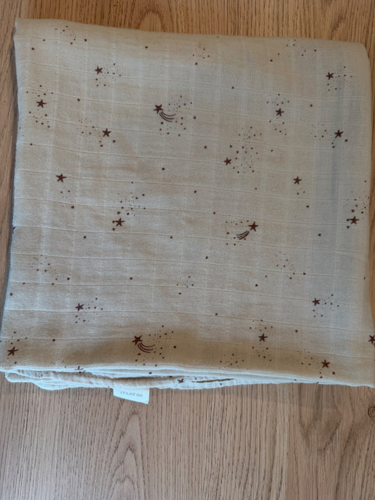 Mushie beige and brown stars large swaddle blanket , 12-18 Months (Large)