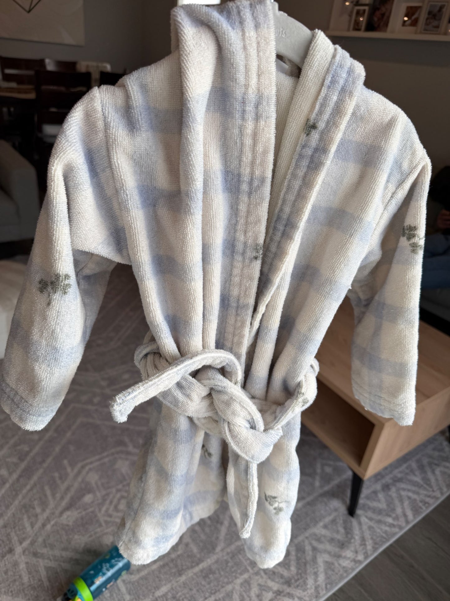 Garbo and friends bathrobe, blue gingham, size 2-4, Kids 2T