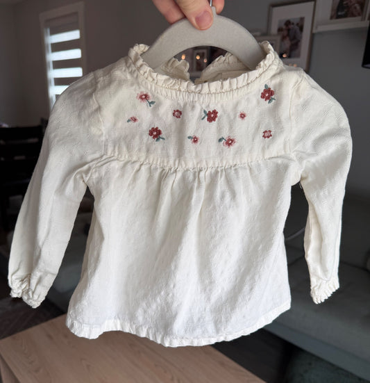 Little Planet, off white long sleeve top with flowers, 12M, Kids 12 Month (9-12M)