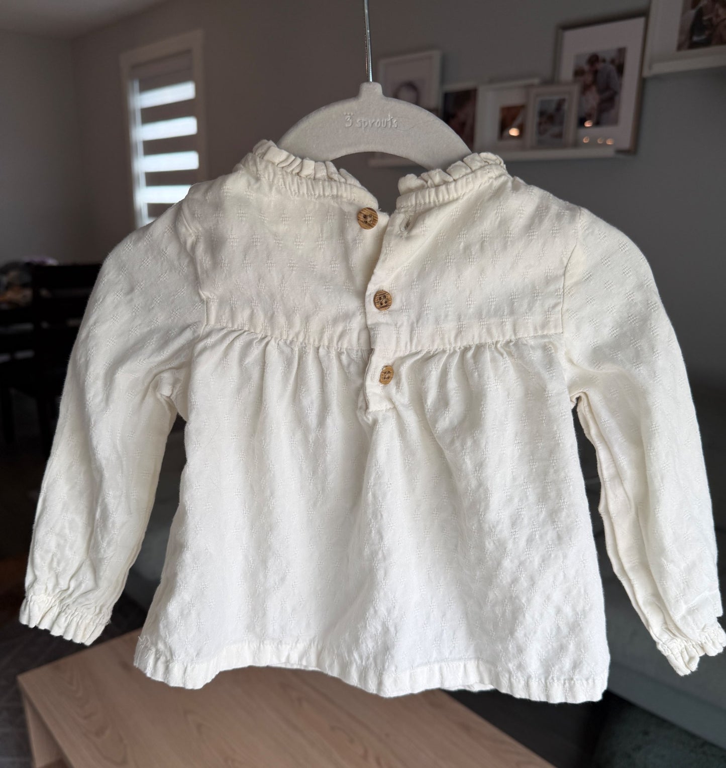 Little Planet, off white long sleeve top with flowers, 12M, Kids 12 Month (9-12M)