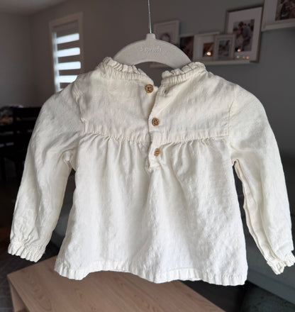 Little Planet, off white long sleeve top with flowers, 12M, Kids 12 Month (9-12M)