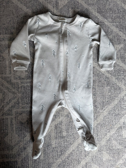 Petit Lem 3M ribbed sleeper- grey floral, Kids 3 Month (0-3M)