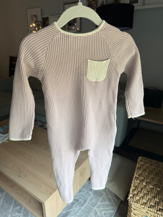 Contrast Trim Ribbed Knit Jumpsuit , Kids 12 Month (9-12M)