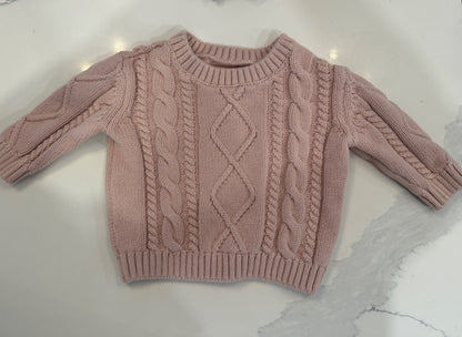 Little Planet pink cable knit sweater- 3M, Kids 3 Month (0-3M)
