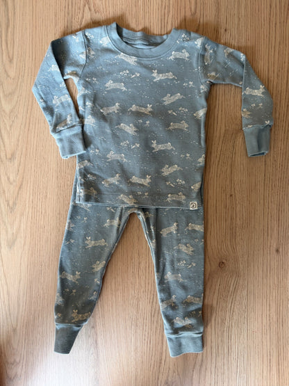 Blue and white rabbit pajama set, 18M