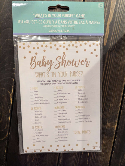 B-A-B-Y Ballon Box & "Whats in your Purse?" Game for Baby Shower