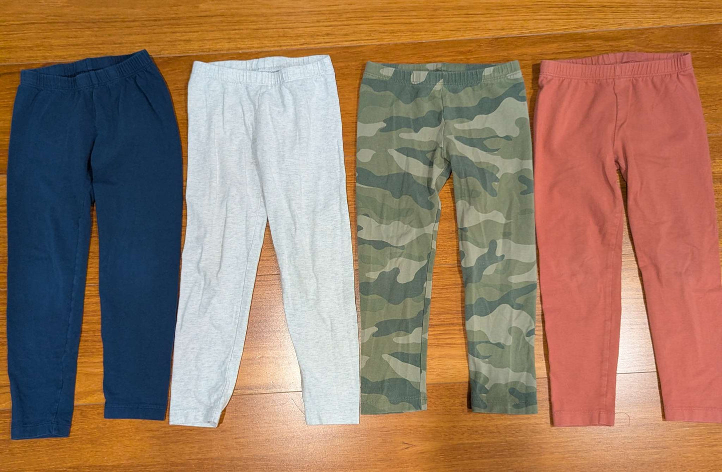 4 Pairs of Old Navy Leggings - Navy, Grey, Camo, Rust Coloured, Kids 4/4T