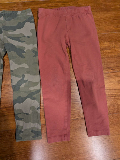 4 Pairs of Old Navy Leggings - Navy, Grey, Camo, Rust Coloured, Kids 4/4T