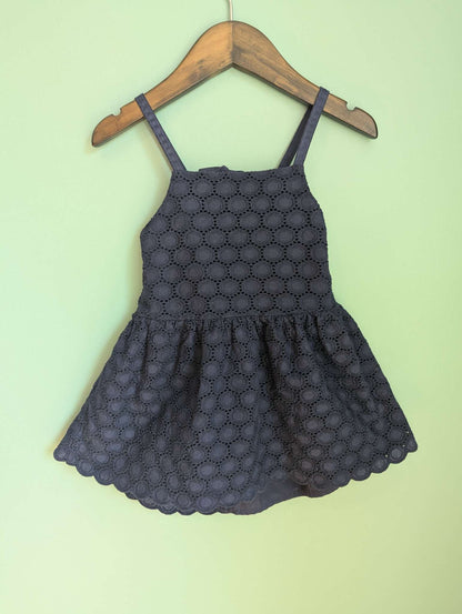 Eyelet Open Back Navy Dress, Kids 4/4T