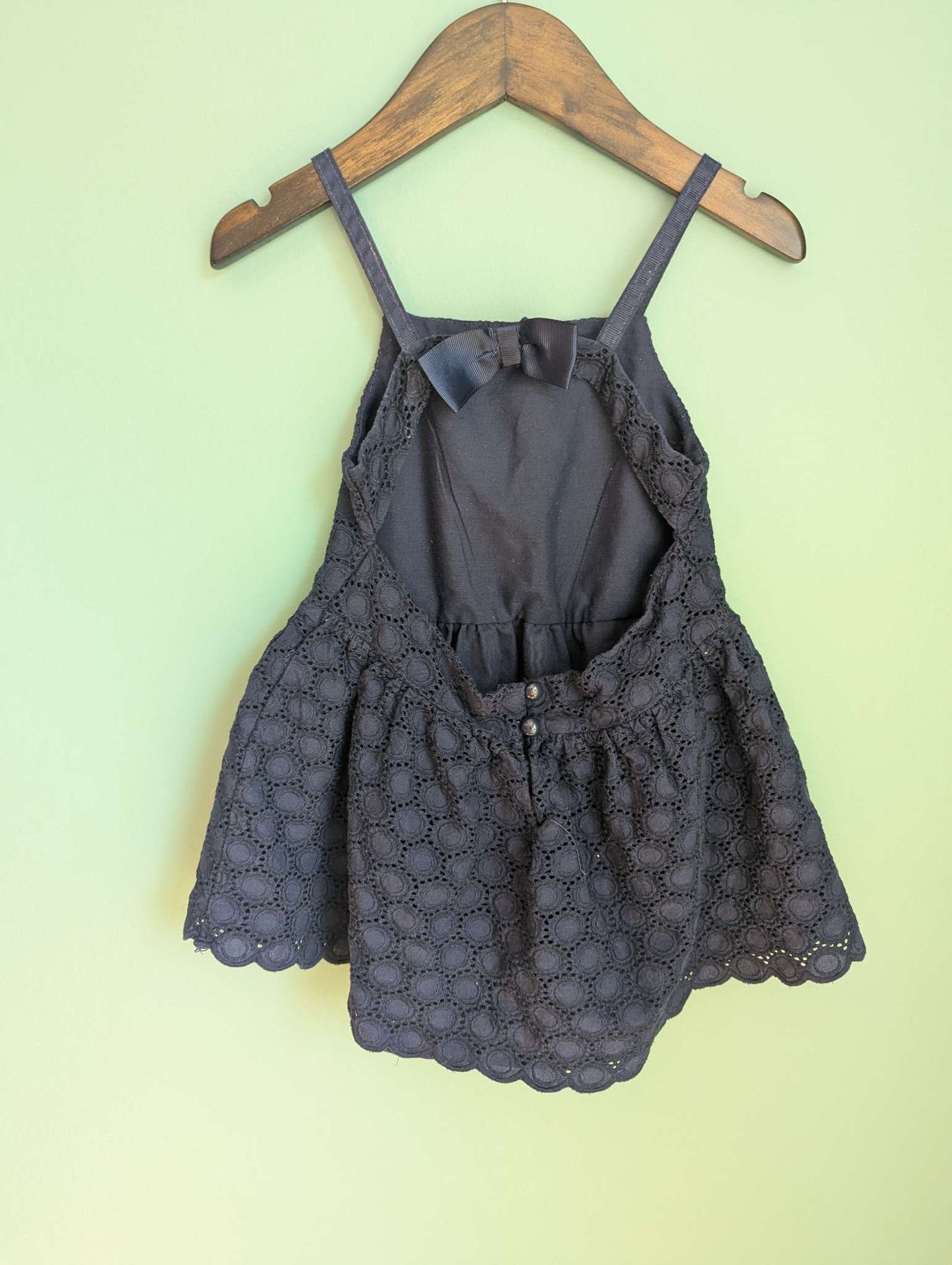 Eyelet Open Back Navy Dress, Kids 4/4T