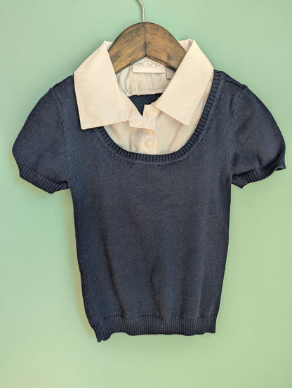 Plaid Skirt & Faux Collar Knit Top, Kids 4/4T