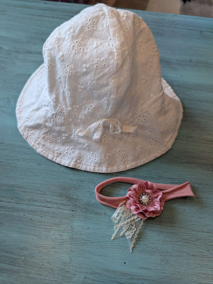 6-12 Month Eyelet Sun Hat & Baby Headband