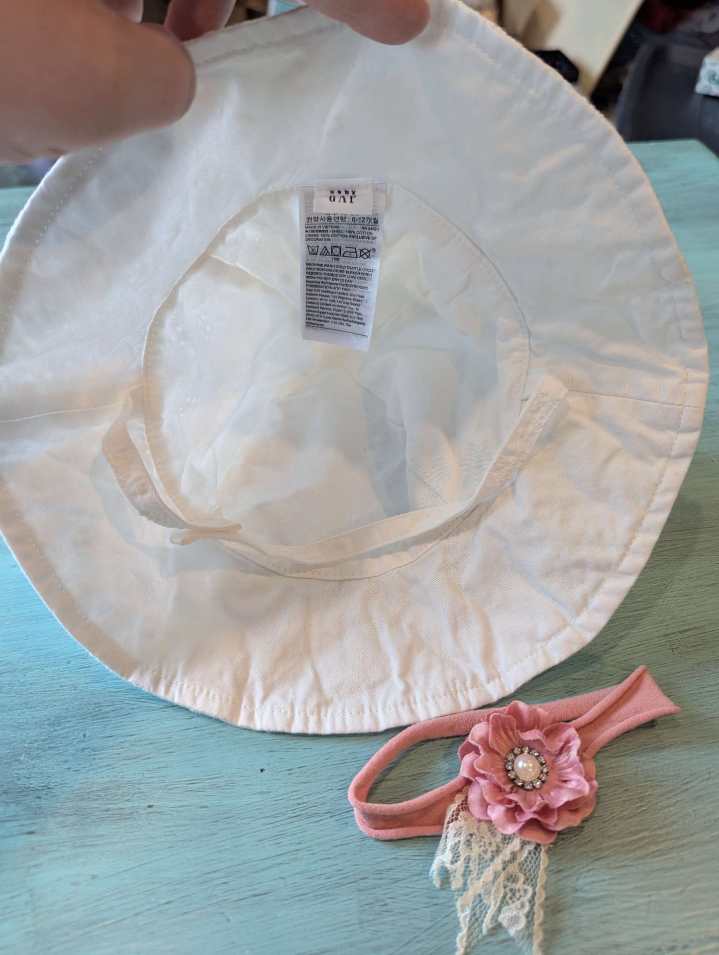 6-12 Month Eyelet Sun Hat & Baby Headband