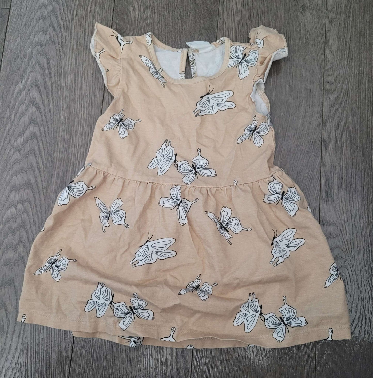 H&M tan butterfly dress, 9 month, Kids 9 Month (6-9M)