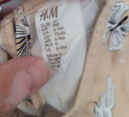 H&M tan butterfly dress, 9 month, Kids 9 Month (6-9M)
