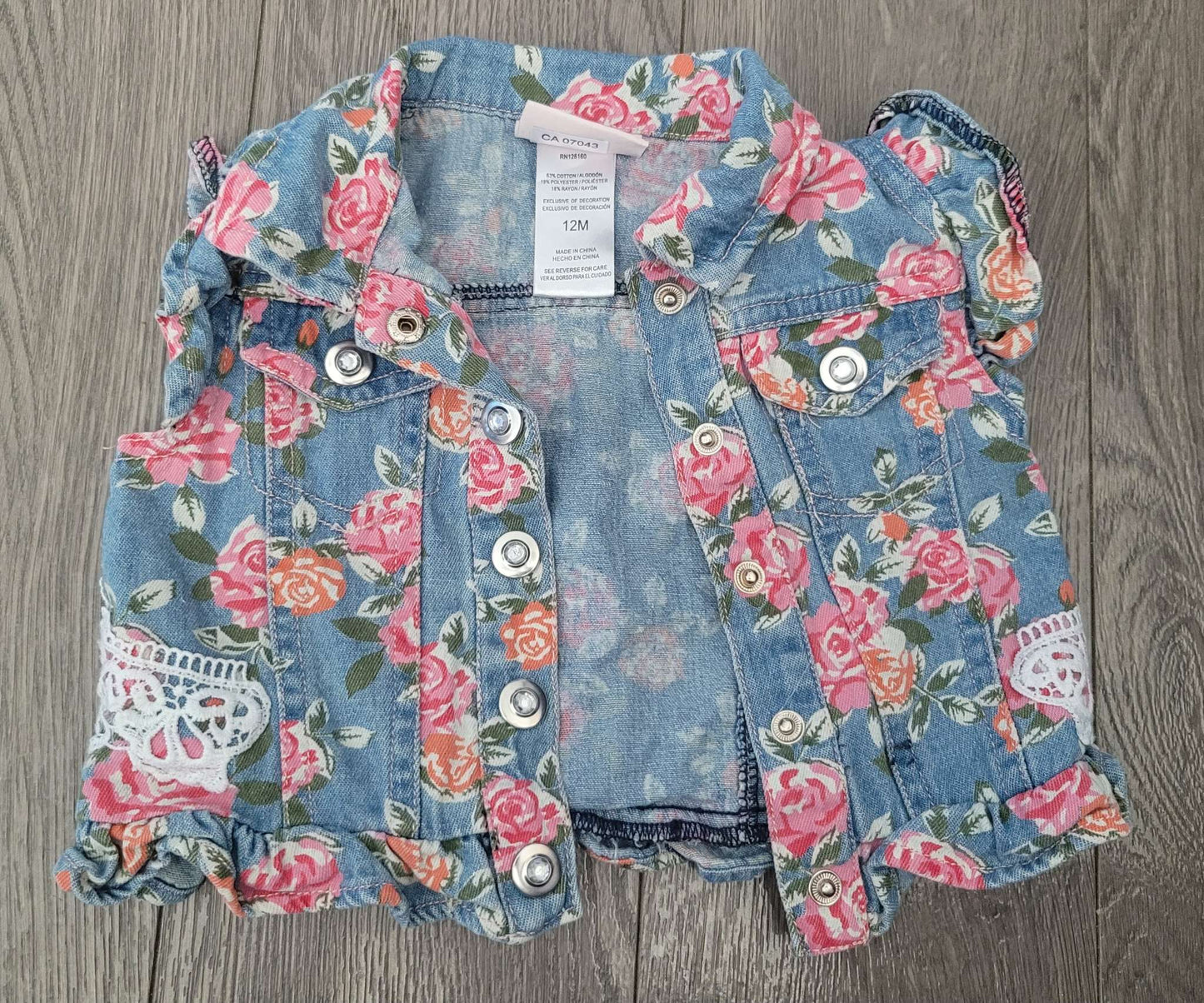 Floral denim vest, 12 month, Kids 12 Month (9-12M)