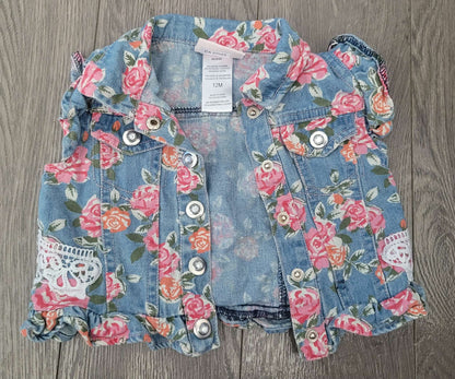 Floral denim vest, 12 month, Kids 12 Month (9-12M)