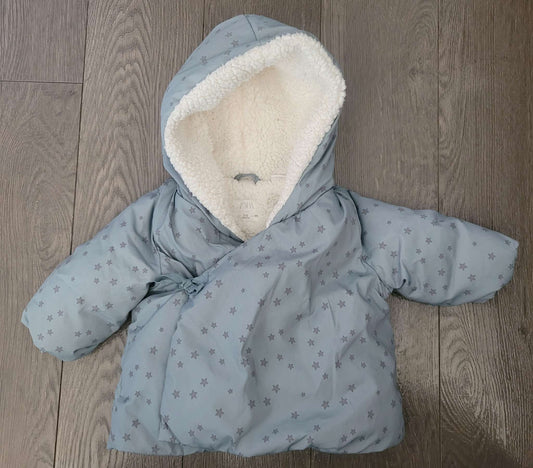 Blue fleece-lined Zara hooded winter coat, 3-6 months, Kids 6 Month (3-6M)