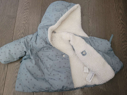 Blue fleece-lined Zara hooded winter coat, 3-6 months, Kids 6 Month (3-6M)