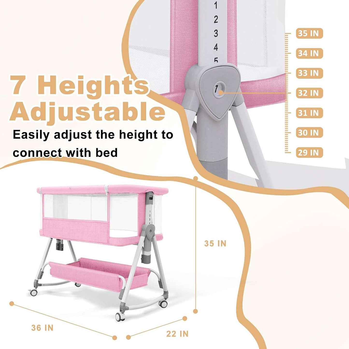 Pink 3 in 1 bassinet