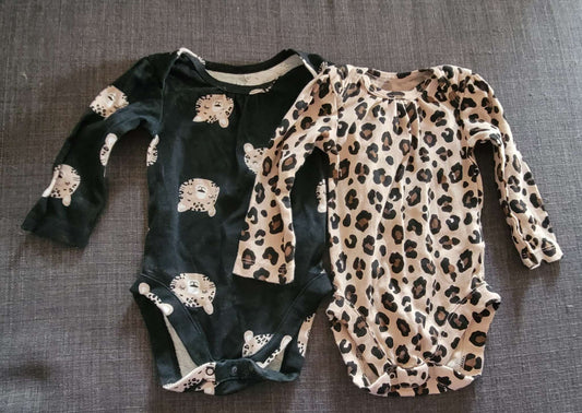 2 long-sleeved onesies, leopard print, 3-6 month, Kids 6 Month (3-6M)