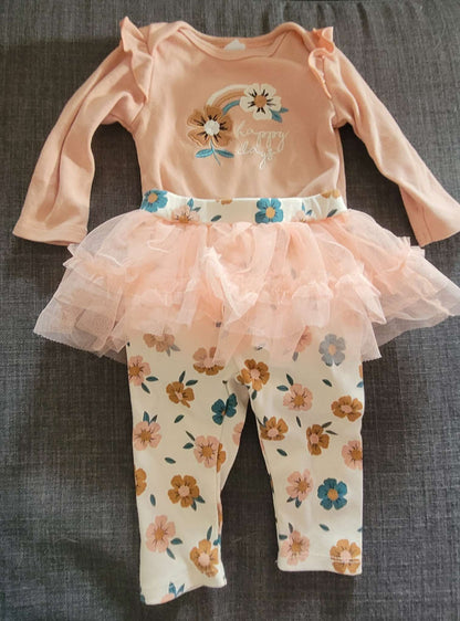 Peach floral outfit, Kids 6 Month (3-6M)