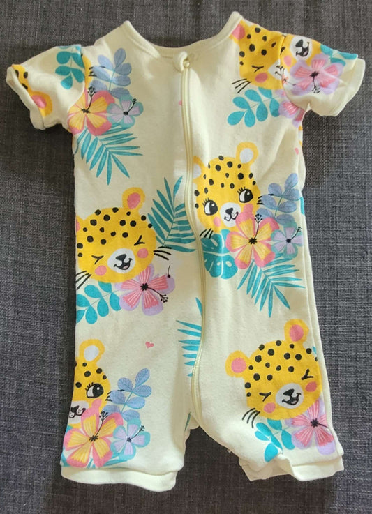 Jaguar and floral romper, 6-9 months , Kids 9 Month (6-9M)