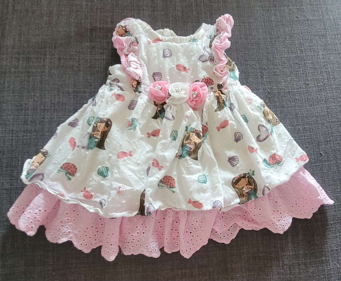 Pink and white mermaid print dress, 9 month, Kids 9 Month (6-9M)