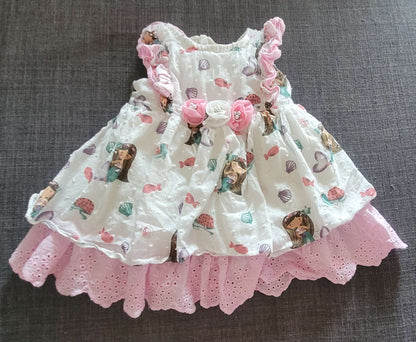 Pink and white mermaid print dress, 9 month, Kids 9 Month (6-9M)