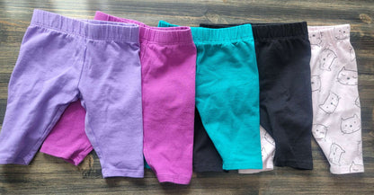 Six baby leggings (lavender, fuchsia, teal, black, pink cat), George, 0-3M , Kids 3 Month (0-3M)