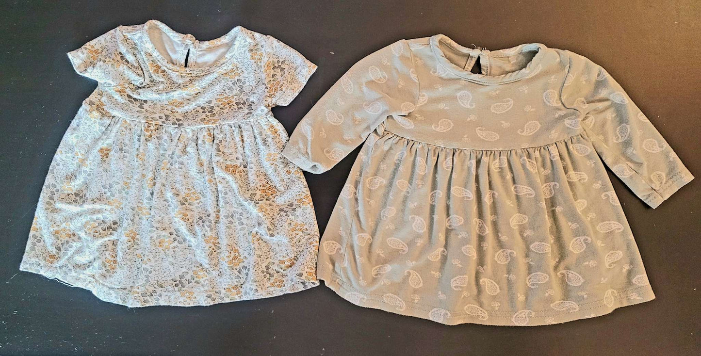 Pale green and floral dresses, Milkberry, 0-3M, Kids 3 Month (0-3M)