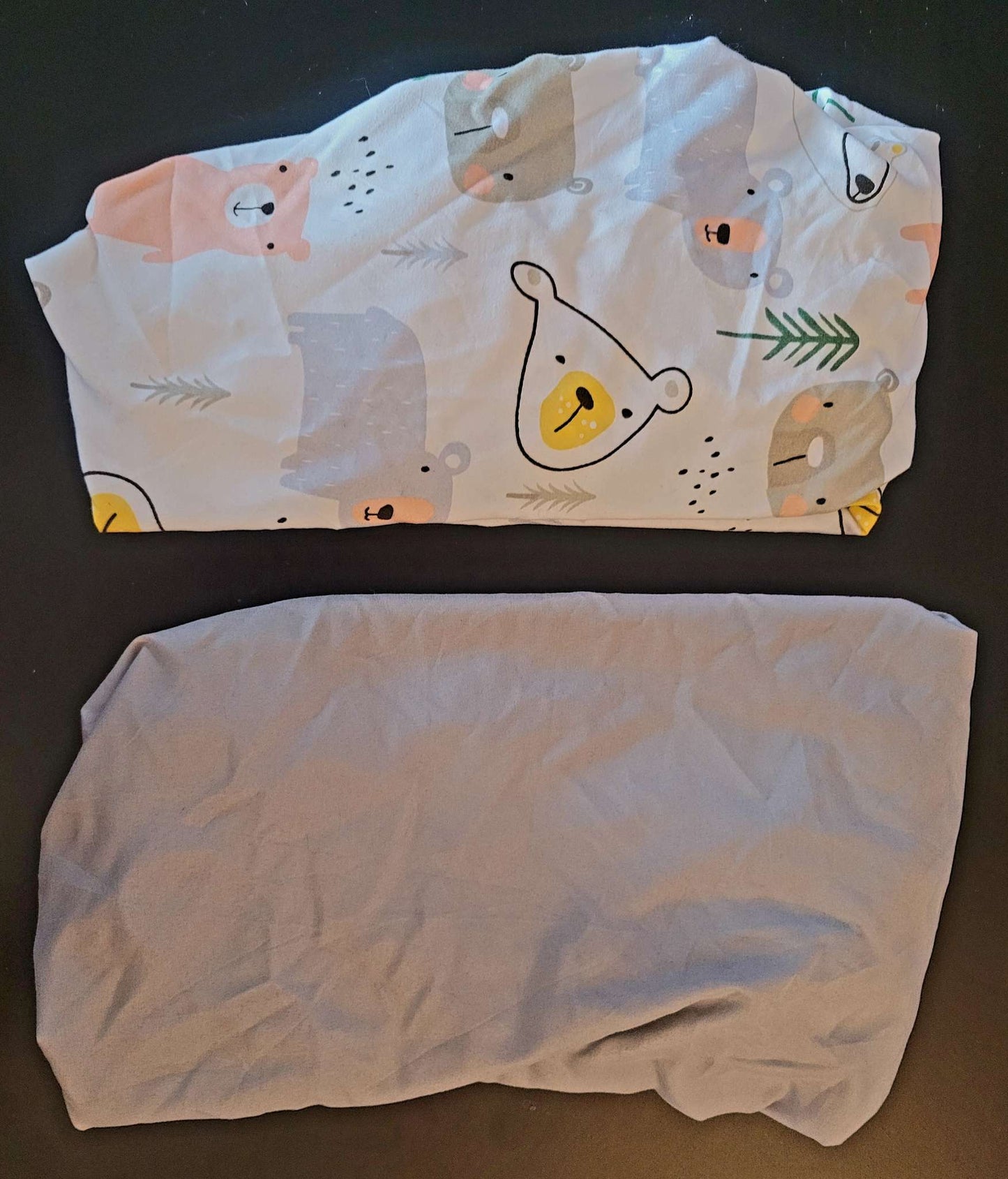 Two Bimocosy bassinet sheets, grey and bear pattern