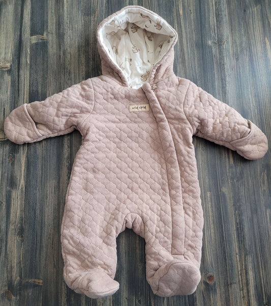 Brown snowsuit with horse print lining, Kids 3 Month (0-3M)