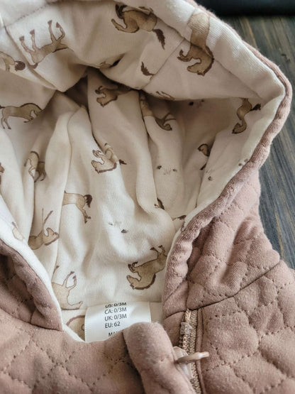 Brown snowsuit with horse print lining, Kids 3 Month (0-3M)