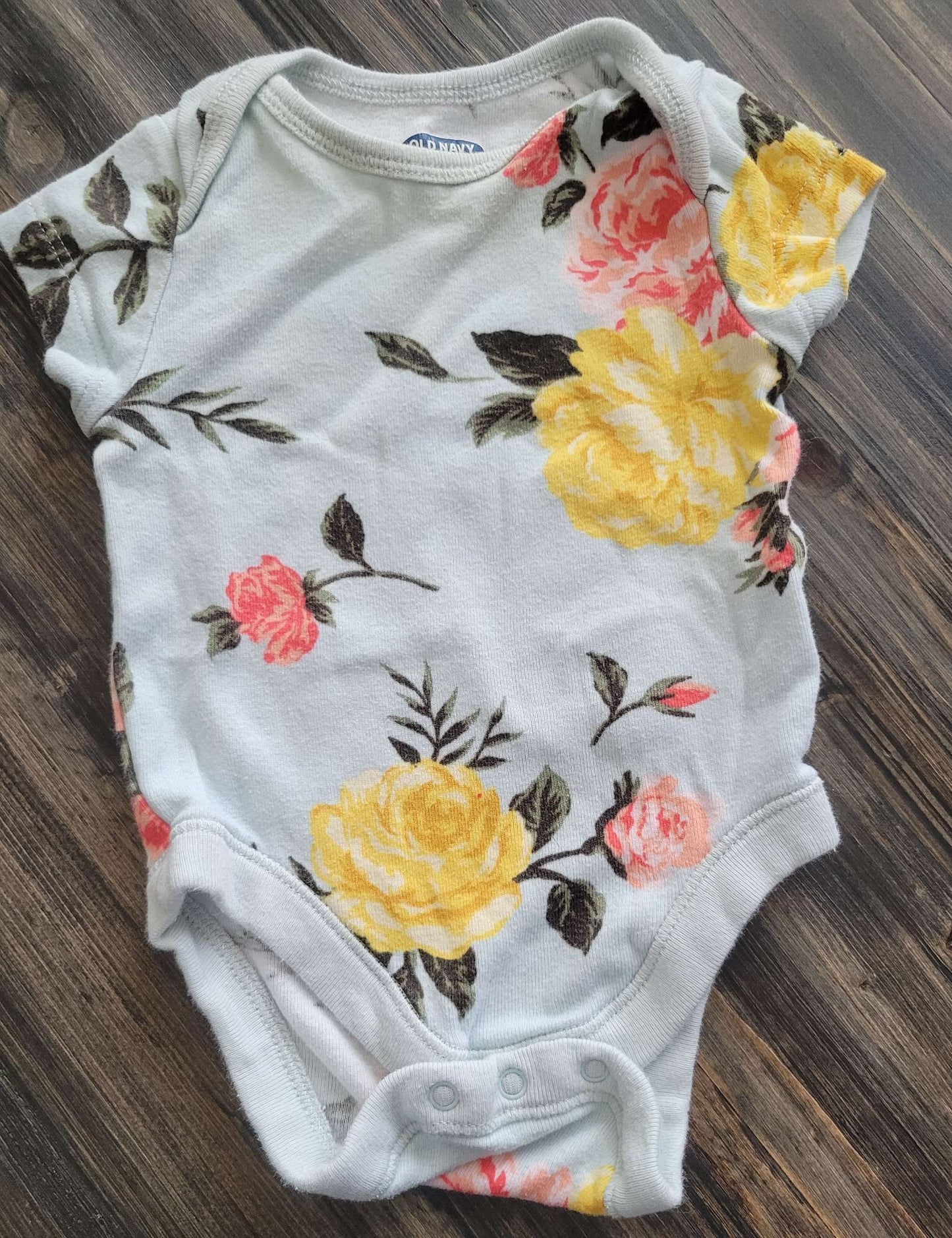 Old Navy pale blue floral onesie, 0-3 months, Kids 3 Month (0-3M)