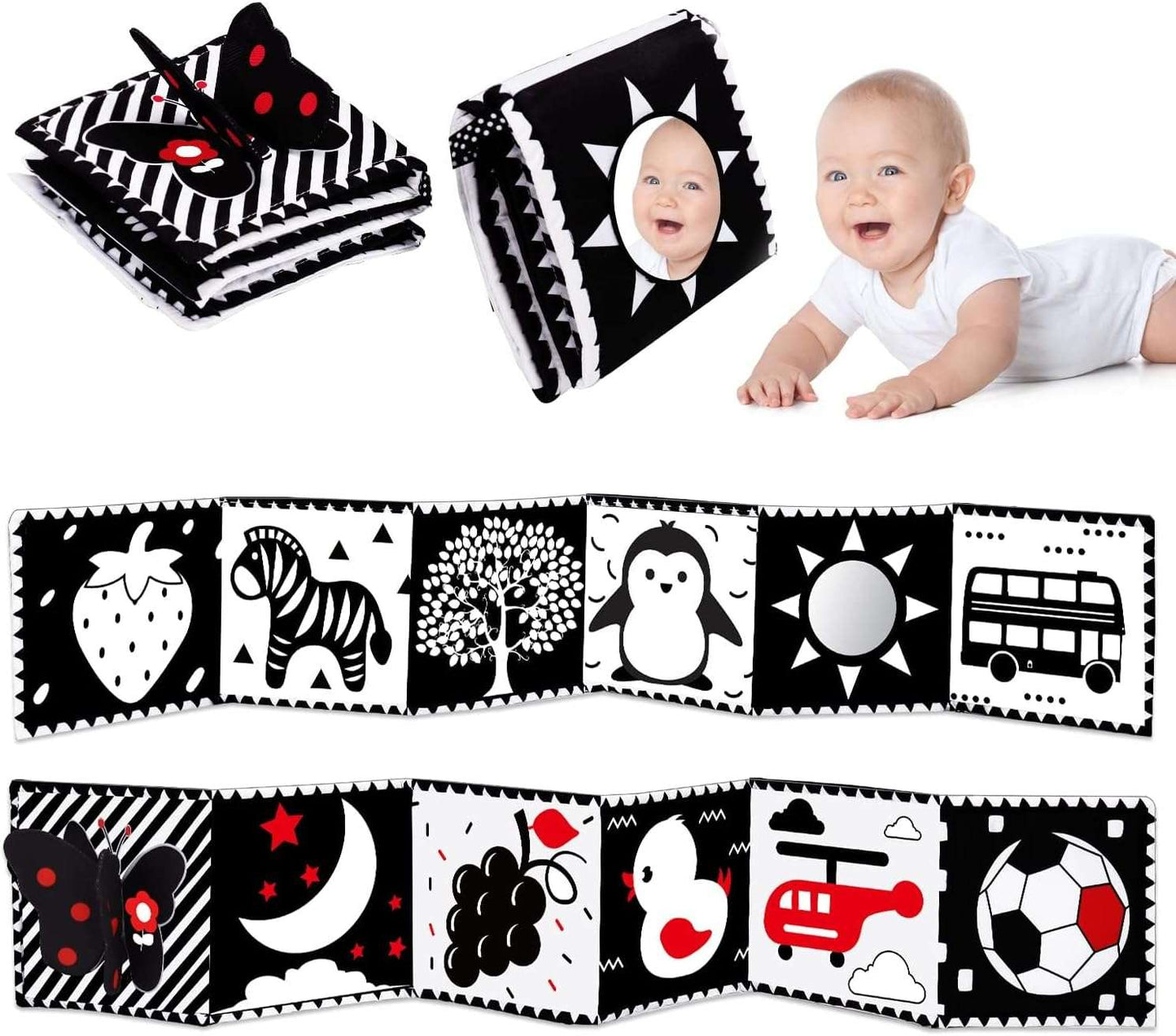 High contrast soft baby book with mirror