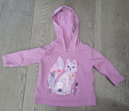 2 purple long-sleeved shirts, fox and cat, 6 months, Kids 6 Month (3-6M)
