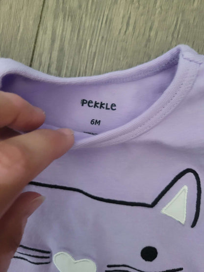 2 purple long-sleeved shirts, fox and cat, 6 months, Kids 6 Month (3-6M)