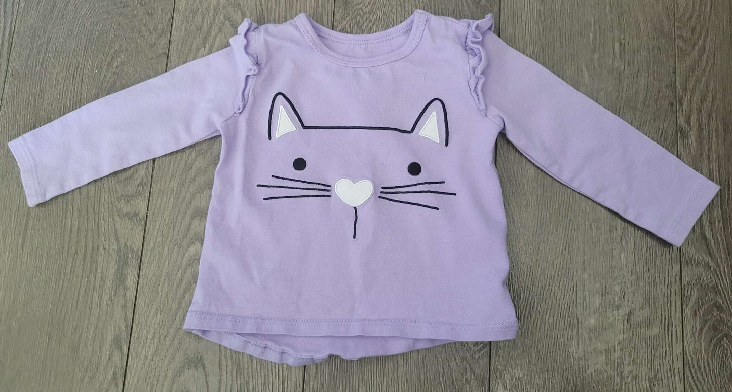 2 purple long-sleeved shirts, fox and cat, 6 months, Kids 6 Month (3-6M)
