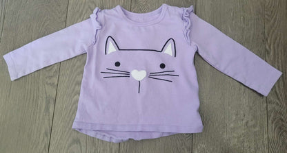 2 purple long-sleeved shirts, fox and cat, 6 months, Kids 6 Month (3-6M)